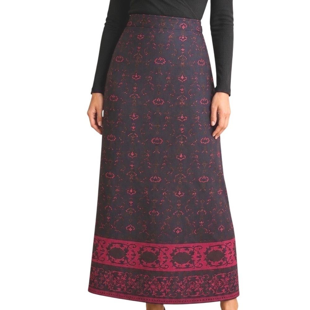 NEW Westbound Maxi‎ Faux Wrap Skirt 12 Damask Print Office Professional